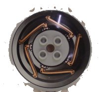 LEGO part Dish 6 x 6 Inverted (Radar) - Hollow Studs with Copper and Black Machinery Pattern 44375apx1