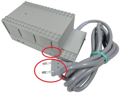 LEGO onderdeel Electric, Train 12V Transformer for 220V - Type 3 with Output Cover Plug (Continental European) (bb1406ac01)