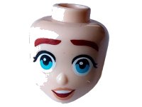 LEGO part Mini Doll, Head Friends with Thick Dark Red Eyebrows, Medium Azure Eyes, Nougat Lips, and Open Mouth with Top Teeth Pattern 101116
