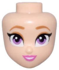 LEGO part Mini Doll, Head Friends with Medium Nougat Eyebrows and Eye Shadow, Medium Lavender Eyes, Dark Pink Lips and Open Mouth Smile with Teeth Pattern 101799