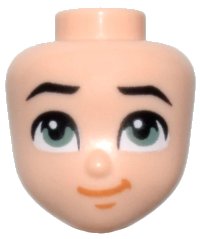 LEGO onderdeel Mini Doll, Head Friends with Sand Green Eyes, Black Eyebrows, and Dark Orange Lopsided Closed Mouth Smile Pattern 102121