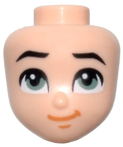 LEGO onderdeel Mini Doll, Head Friends with Sand Green Eyes, Black Eyebrows, and Dark Orange Lopsided Closed Mouth Smile Pattern (102121)