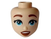 LEGO part Mini Doll, Head Friends with Reddish Brown Eyebrows, Medium Azure Eyes, Reddish Brown and Dark Orange Lips, Open Mouth Smile Pattern 103398