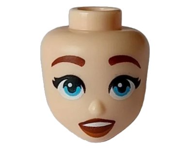 LEGO onderdeel Mini Doll, Head Friends with Reddish Brown Eyebrows, Medium Azure Eyes, Reddish Brown and Dark Orange Lips, Open Mouth Smile Pattern (103398)