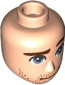 LEGO part Mini Doll, Head Friends Male Large with Reddish Brown Eyebrows, Smile and Stubble, and Sand Blue Eyes Pattern 103405