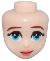 LEGO part Mini Doll, Head Friends with Thin Dark Red Eyebrows, Medium Azure Eyes, Full Coral Lips, and Closed Mouth Smile Pattern 107116
