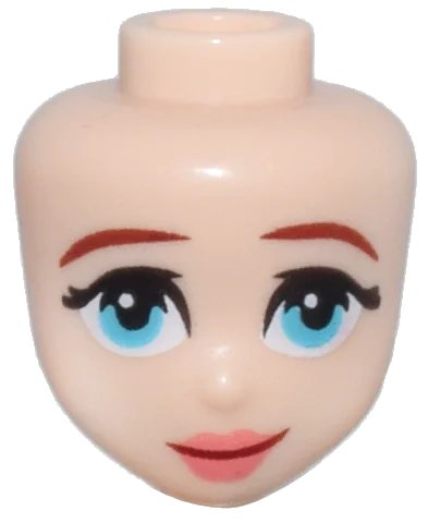 LEGO onderdeel Mini Doll, Head Friends with Thin Dark Red Eyebrows, Medium Azure Eyes, Full Coral Lips, and Closed Mouth Smile Pattern (107116)