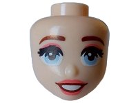 LEGO part Mini Doll, Head Friends with Reddish Brown Eyebrows, Black Eyelashes, Bright Light Blue Eyes, Coral Lips and Eye Shadow, Open Mouth Smile with Teeth Pattern 109610