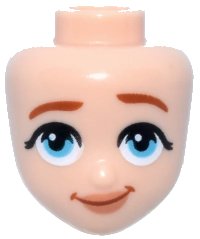 LEGO part Mini Doll, Head Friends with Dark Orange Eyebrows, Medium Azure Eyes, Nougat Lips, Lopsided Closed Mouth Smile Pattern 110408
