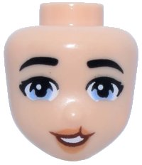 LEGO onderdeel Mini Doll, Head Friends with Black Eyebrows, Bright Light Blue Eyes, Nougat Lips and Reddish Brown Open Mouth Smile with Cleft Lip Pattern 113539