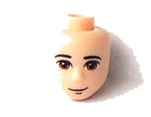 LEGO part Mini Doll, Head Friends Male Large with Tan Eyes, Half Smile and Closed Mouth Pattern (25503)