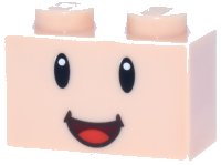 LEGO part Brick 1 x 2 with Black Eyes, White Glints and Dark Red Open Mouth Smile with Red Tongue Pattern (Super Mario Captain Toad Face) 3004pb361
