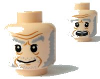 LEGO onderdeel Minifigure, Head Dual Sided HP Light Bluish Gray Eyebrows and Sideburns, Stubble, Wrinkles, Smile / Scared Pattern (Ollivander) 3626pb0588