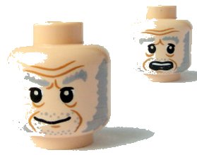 LEGO onderdeel Minifigure, Head Dual Sided HP Light Bluish Gray Eyebrows and Sideburns, Stubble, Wrinkles, Smile / Scared Pattern (Ollivander) (3626pb0588)