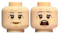 LEGO part Minifigure, Head Dual Sided Female Dark Bluish Gray Eyebrows, Wrinkles, Smile / Open Mouth Scared Pattern 3626pb1636