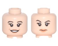 LEGO onderdeel Minifigure, Head Dual Sided Female Black Eyebrows and Long Eyelashes, Nougat Lips, Open Smile / Closed Mouth, Eyebrow Raised Pattern 3626pb1689