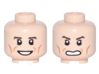 LEGO part Minifigure, Head Dual Sided Reddish Brown Eyebrows, Cheek Lines, Open Mouth, Smile / Scowl Pattern (Newt) 3626pb1694