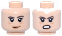 LEGO part Minifigure, Head Dual Sided Female PotC Reddish Brown Eyebrows, Nougat Freckles and Lips, Slight Smile / Bared Teeth Angry Pattern 3626pb1795