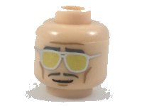 LEGO part Minifigure, Head Dark Bluish Gray Eyebrows and Moustache, Silver and Gold Sunglasses Pattern 3626pb1976
