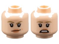 LEGO onderdeel Minifigure, Head Dual Sided Female Dark Tan Eyebrows, Small Black Eyelashes, Nougat Lips, Smirk / Scared Pattern 3626pb2103