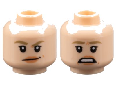 LEGO onderdeel Minifigure, Head Dual Sided Female Dark Tan Eyebrows, Small Black Eyelashes, Nougat Lips, Smirk / Scared Pattern (3626pb2103)