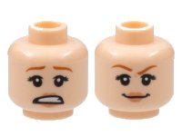 LEGO part Minifigure, Head Dual Sided Female Dark Orange Eyebrows, Nougat Lips, Scared Open Mouth with Teeth / Smirk Pattern 3626pb2128