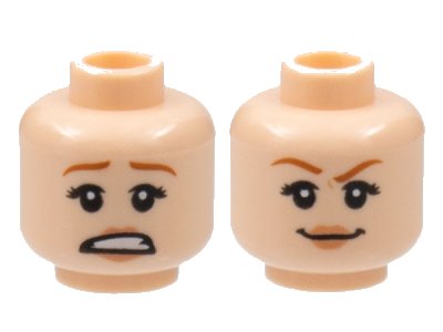 LEGO part Minifigure, Head Dual Sided Female Dark Orange Eyebrows, Nougat Lips, Scared Open Mouth with Teeth / Smirk Pattern (3626pb2128)