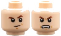 LEGO part Minifigure, Head Dual Sided Child Reddish Brown Eyebrows, Suspicious with Left Eyebrow Raised / Angry Pattern 3626pb2165