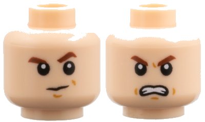 LEGO part Minifigure, Head Dual Sided Child Reddish Brown Eyebrows, Suspicious with Left Eyebrow Raised / Angry Pattern (3626pb2165)
