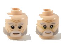 LEGO onderdeel Minifigure, Head Dual Sided Light Bluish Gray and White Eyebrow and Beard, Neutral / Slight Smile with Gold Glasses Pattern 3626pb2166