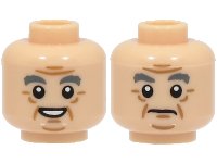 LEGO onderdeel Minifigure, Head Dual Sided Dark Bluish Gray Eyebrows, Medium Nougat Wrinkles and Chin Dimple, Open Mouth Smile / Frown Pattern - Hollow Stud 3626pb2259