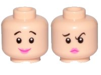 LEGO part Minifigure, Head Dual Sided Female, Black Eyebrows, Pink Lips, Smile / Concerned Pattern (Wilma Flintstone) - Hollow Stud 3626pb2340