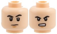 LEGO part Minifigure, Head Dual Sided Black Eyebrows, Medium Nougat Chin Dimple, Neutral / Angry with Bared Teeth Pattern - Hollow Stud 3626pb2358