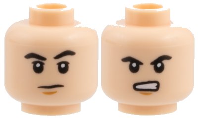 LEGO part Minifigure, Head Dual Sided Black Eyebrows, Medium Nougat Chin Dimple, Neutral / Angry with Bared Teeth Pattern - Hollow Stud (3626pb2358)