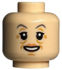 LEGO part Minifigure, Head Female Dark Bluish Gray Eyebrows, Nougat Lips, Medium Nougat Wrinkles, Smile Pattern - Hollow Stud 3626pb2478