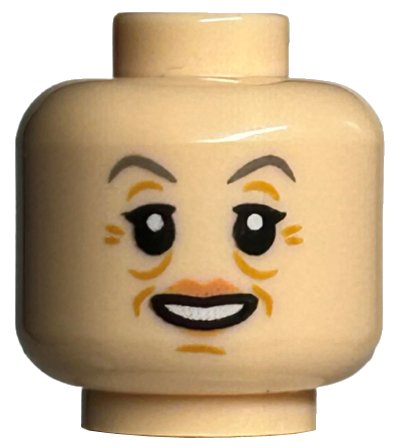 LEGO part Minifigure, Head Female Dark Bluish Gray Eyebrows, Nougat Lips, Medium Nougat Wrinkles, Smile Pattern - Hollow Stud (3626pb2478)