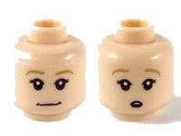 LEGO onderdeel Minifigure, Head Dual Sided Female Dark Tan Eyebrows, Black Eyelashes, Bright Pink Lips, Neutral / Surprised Open Mouth with Top Teeth Pattern - Hollow Stud 3626pb2629