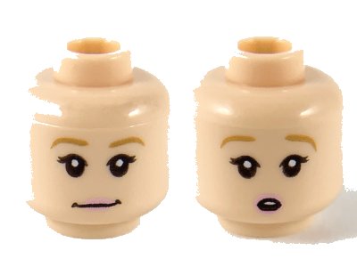 LEGO onderdeel Minifigure, Head Dual Sided Female Dark Tan Eyebrows, Black Eyelashes, Bright Pink Lips, Neutral / Surprised Open Mouth with Top Teeth Pattern - Hollow Stud (3626pb2629)