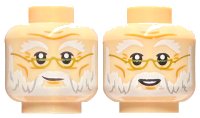 LEGO part Minifigure, Head Dual Sided White Bushy Eyebrows and Beard, Gold Glasses, Grin / Smile with Teeth Pattern - Hollow Stud 3626pb2670