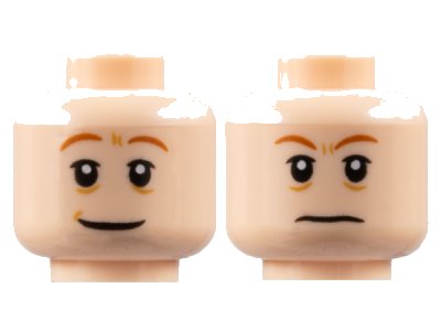 LEGO onderdeel Minifigure, Head Dual Sided Dark Orange Eyebrows, Medium Nougat Wrinkles, Wide Grin with Dimple / Frown Pattern - Hollow Stud (3626pb2698)