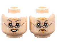 LEGO part Minifigure, Head Dual Sided Female Dark Bluish Gray Eyebrows, Dark Orange Lips, Dark Silver Glasses, Medium Nougat Wrinkles, Furrowed Brow, Open Mouth Smile with Teeth / Frown Pattern - Hollow Stud 3626pb2736