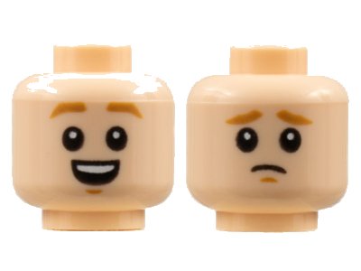 LEGO onderdeel Minifigure, Head Dual Sided, Medium Nougat Eyebrows and Chin Dimples, Open Smile / Worried Pattern - Hollow Stud (3626pb2841)