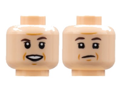 LEGO part Minifigure, Head Dual Sided, Dark Brown Eyebrows, Dark Orange Brow Furrows and Jowel Lines, Smile / Neutral Pattern - Hollow Stud (3626pb2844)