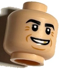 LEGO part Minifigure, Head Black Eyebrows, Mean Grin and Gold Tooth Pattern - Hollow Stud 3626pb2896