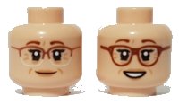 LEGO onderdeel Minifigure, Head Dual Sided Female, Reddish Brown Eyebrows, Cheek and Brow Lines, Glasses, Smile / Open Mouth Smile Pattern - Hollow Stud 3626pb2910
