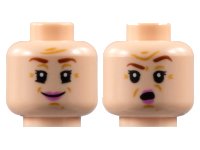 LEGO part Minifigure, Head Dual Sided Female, Reddish Brown Eyebrows, Medium Nougat Wrinkles, Dark Pink Lips, Smile / Surprised Pattern - Hollow Stud 3626pb3114