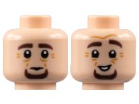 LEGO part Minifigure, Head Dual Side, Dark Brown Eyebrows and Goatee, Medium Nougat Wrinkles, Neutral / Smile Pattern - Hollow Stud 3626pb3119