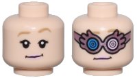 LEGO part Minifigure, Head Dual Sided Female Dark Tan Eyebrows, Bright Pink Lips, Smile / Silver and Metallic Pink Spectrespecs Pattern - Hollow Stud 3626pb3190