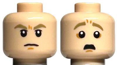 LEGO onderdeel Minifigure, Head Dual Sided Dark Tan Eyebrows, Nougat Chin Dimple, Angry / Scared with Open Mouth Pattern - Hollow Stud (3626pb3238)