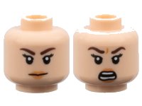 LEGO part Minifigure, Head Dual Sided Female Dark Brown Eyebrows, Black Eyelashes, Nougat Lips, Neutral / Angry Open Mouth with Teeth Parted Pattern - Hollow Stud 3626pb3239